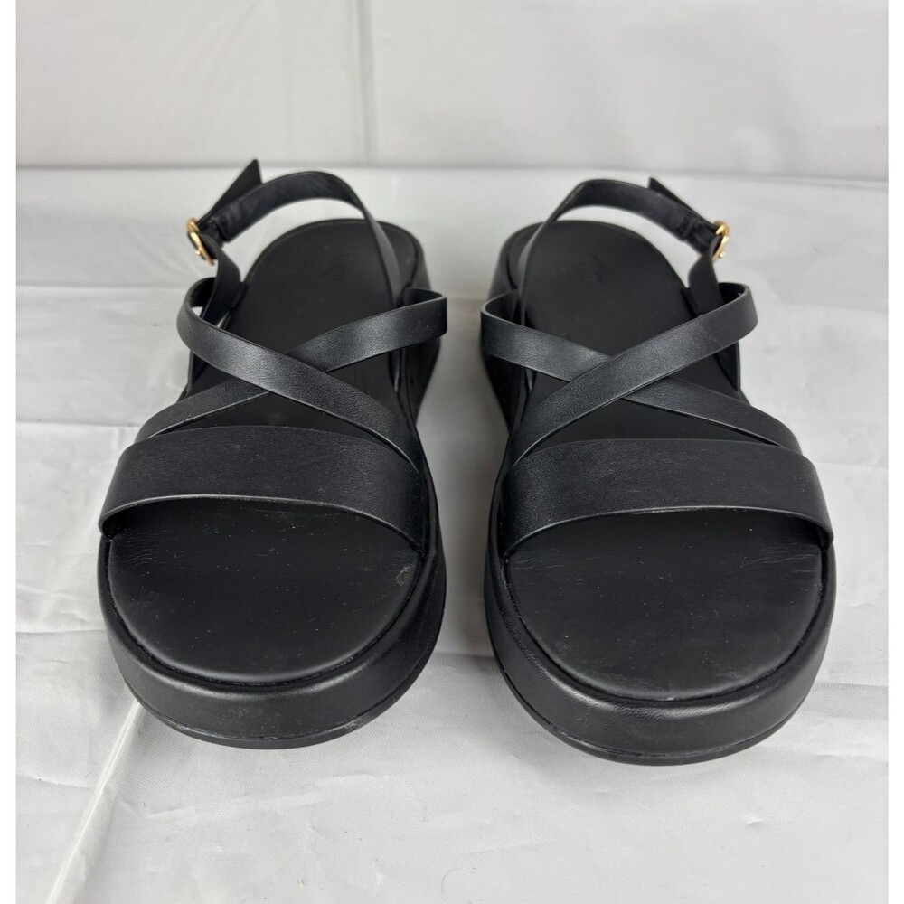 FitFlop F-Mode Leather Flatform Strappy Back-Strap Sandals Women's 8 Black Wedge - Picture 4 of 13